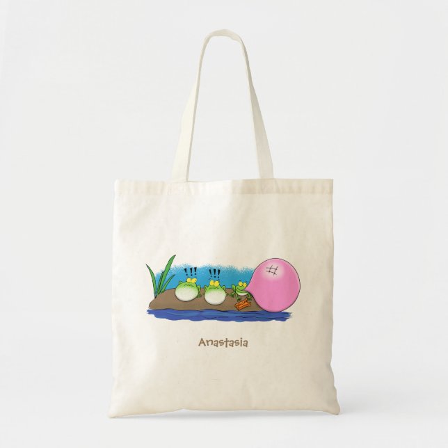 Tote Bag Jolie grenouilles drôles bubblegum dessin animé il (Devant)