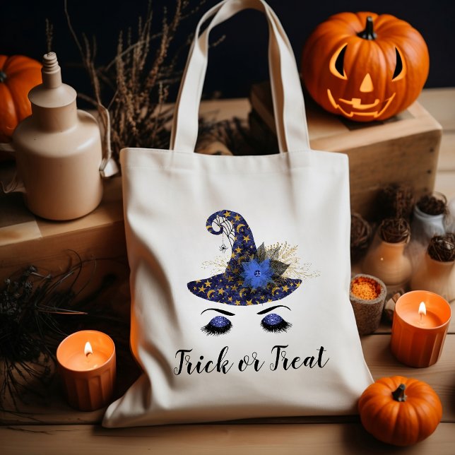 Tote Bag Jolie Halloween Casquette sorcière bleue Trick ou  (Créateur téléchargé)