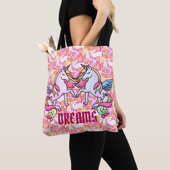 Tote Bag Jolie licorne Rainbow Dream Pastel Pegasus (De près)