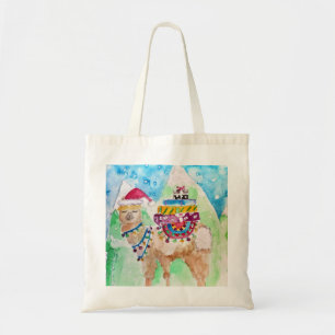 Tote Bag Jolie Llama Joyeux Noël Watercolor art