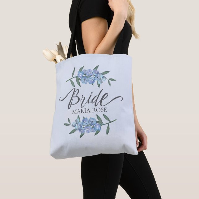 Tote Bag Jolie mariée bleue Floral Personnalisé Personnalis (De près)