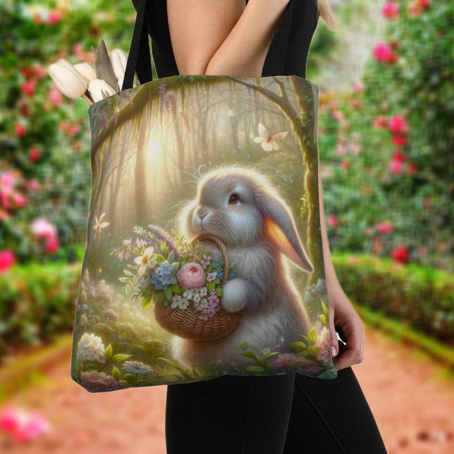 Tote Bag Jolie Panier de Pâques Fleurs de lapin (Créateur téléchargé)