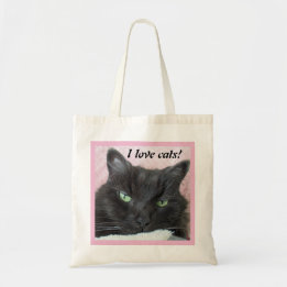 Tote Bag Jolie photo de chat noir sur couverture rose J'aim