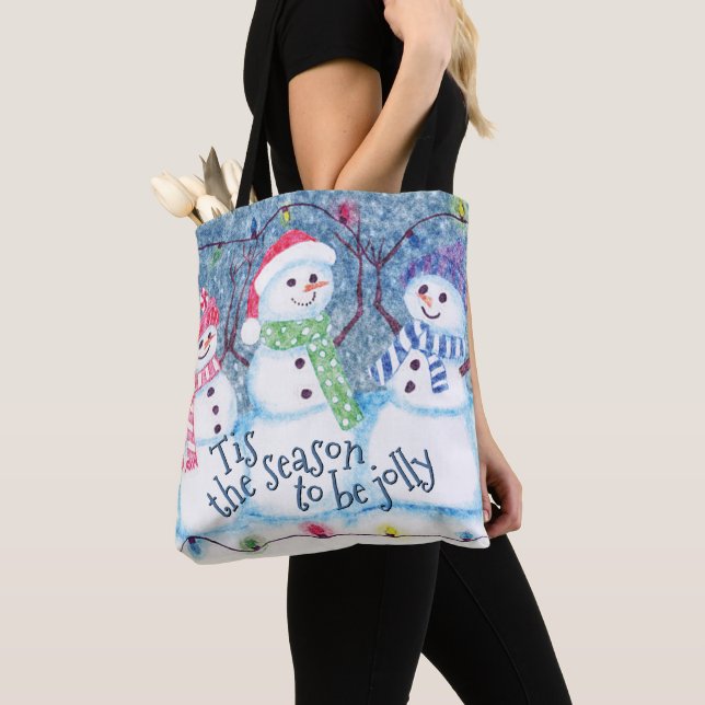 Tote Bag Jolie saison hivernale Snowmen Aquarelle Art (De près)