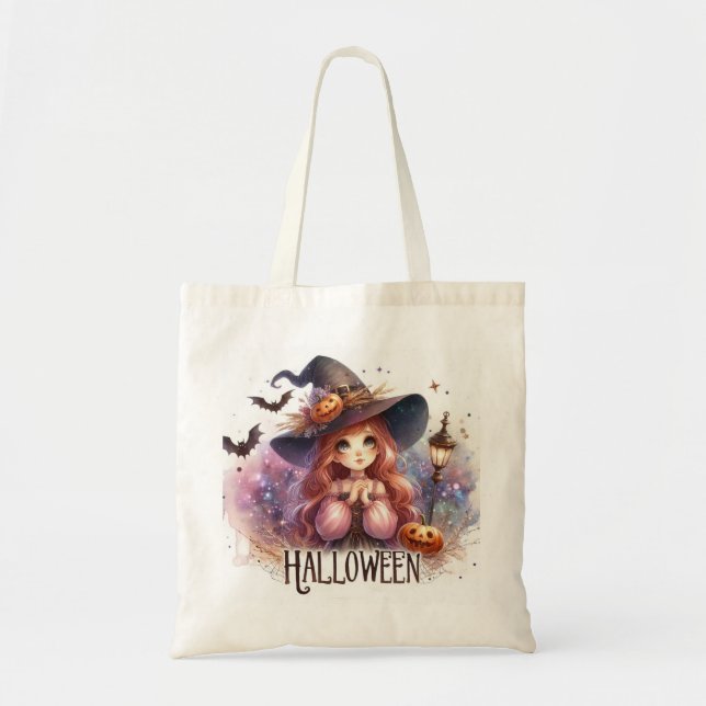 Tote Bag Jolie sorcière d'Halloween Animée (Devant)