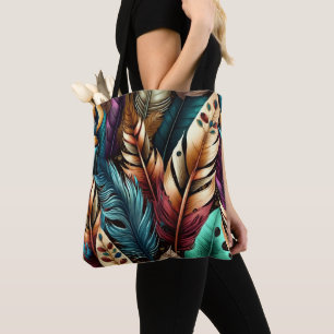 TOTE BAG JOLIE TERRE TONED BOHO FEATHERS