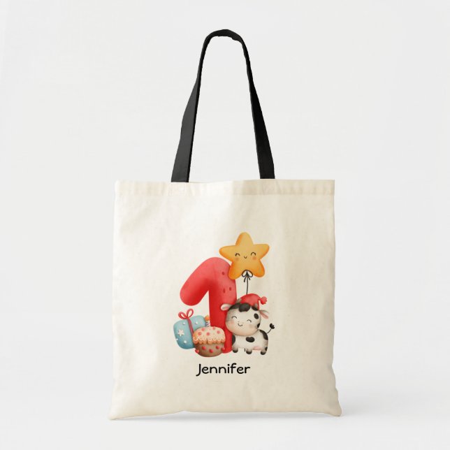 Tote Bag Jolie vache 1er anniversaire (Devant)