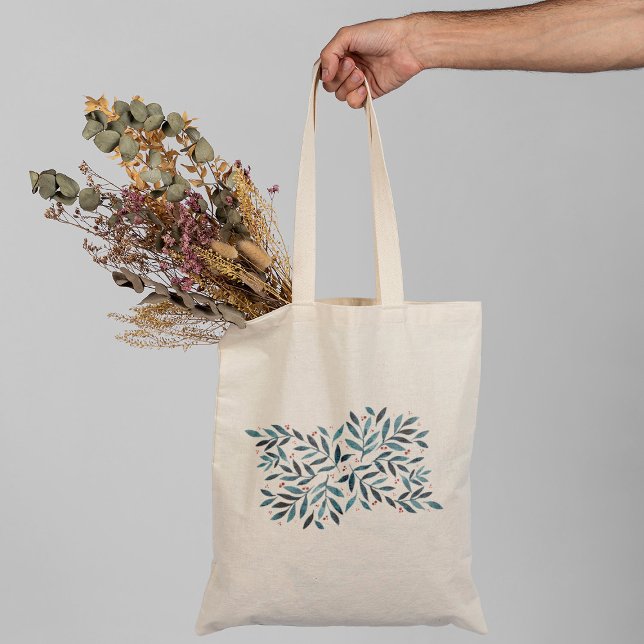 Tote Bag Jolies branches d'aquarelle - turquoise et rouge (Créateur téléchargé)