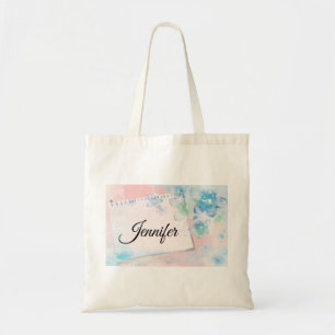 Tote Bag Jolies fleurs bleues sur Arrière - plan rose