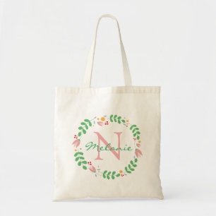 Tote Bag Jolies fleurs de printemps Wreath Monogrammé