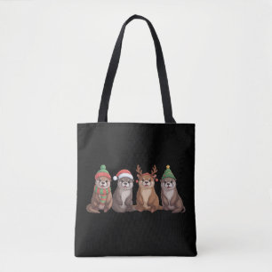 Tote Bag Jolies loutres de Noël drôles lumières de Noël ani
