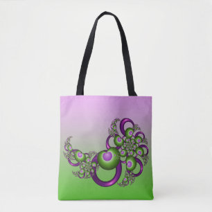 Tote Bag Jolis cœurs verts roses modernes abstraits fractal