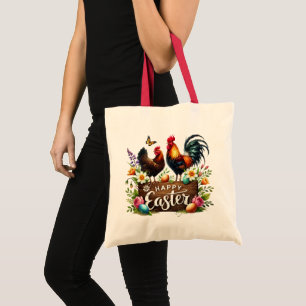 Tote Bag Jolis coqs de Pâques joyeux