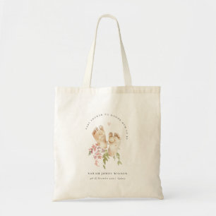 Tote Bag Jolis Pieds de Bébé Rose Floral Fille Baby Shower