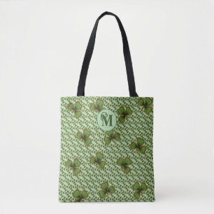 Tote Bag Jolis trèfles irlandais verts et or avec monogramm