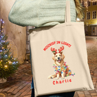 Tote Bag Jolly Festive Lumières Aquarelle Golden Retriever