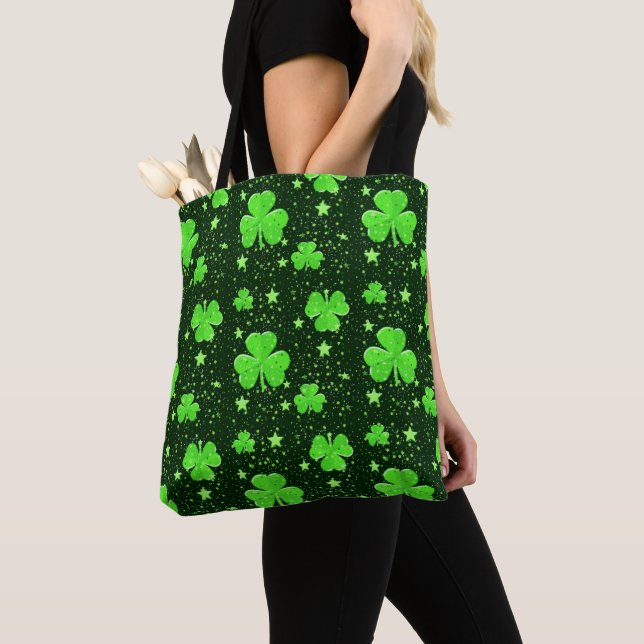 Tote Bag Jote Green Shamrock Stars Irish St. Patrick's Day (De près)