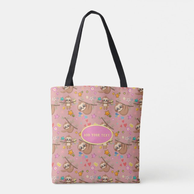 Tote Bag Jote Sloth Motif rose Ajouter Votre Texte Floral C (Dos)