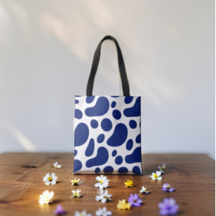 Tote Bag Jouer Blobs Abstraits bleus sur Motif blanc