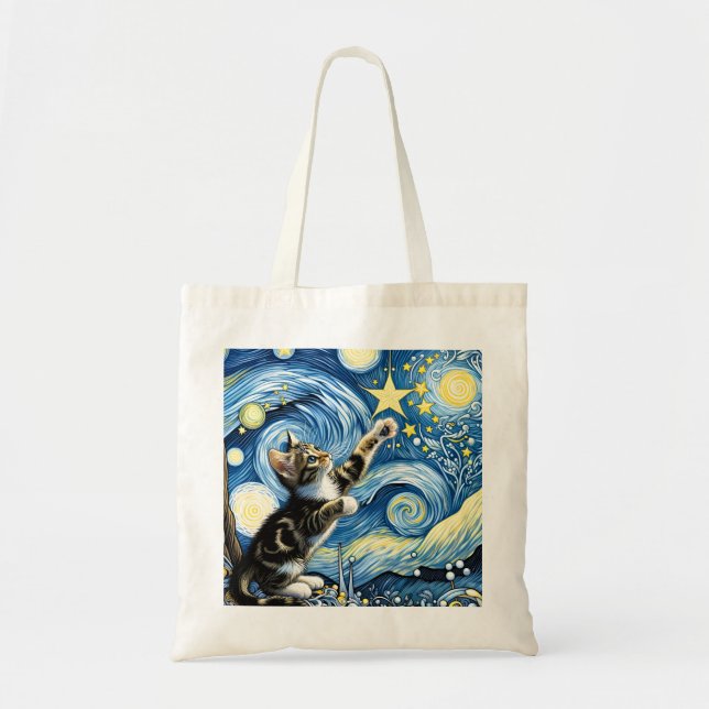 Tote Bag Jouer Starry Night Kitten bleu (Devant)