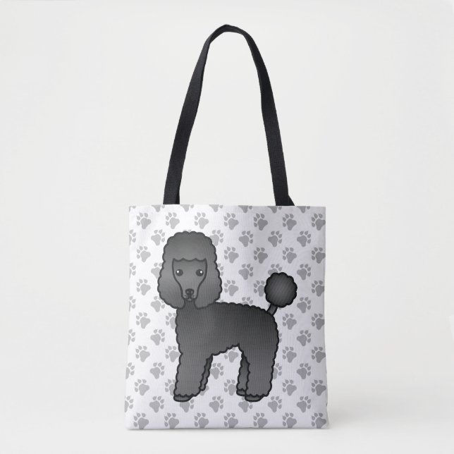 Tote Bag Jouet noir Poodle mignon chien de dessin (Devant)