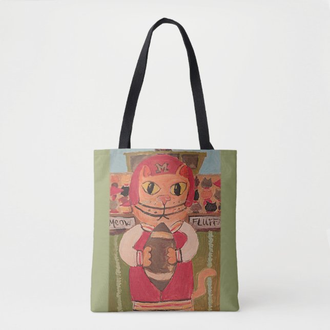 Tote Bag Joueur de football Chat Folk Art amusant peinture (Devant)