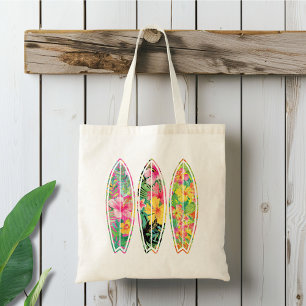 Tote Bag Jour de la plage de Surfboard à fleurs