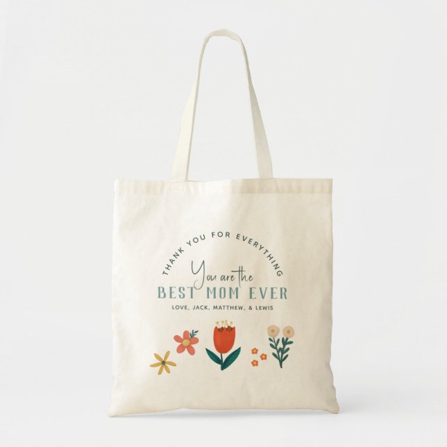 Tote Bag Jour des mères florales de la meilleure maman mode (Devant)