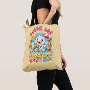 Tote Bag Journée à la plage Ambiance estivale Canard mignon