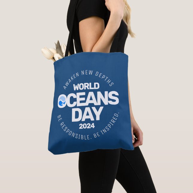 Tote Bag Journée mondiale des océans Bleu Stylisé Vagues de (De près)