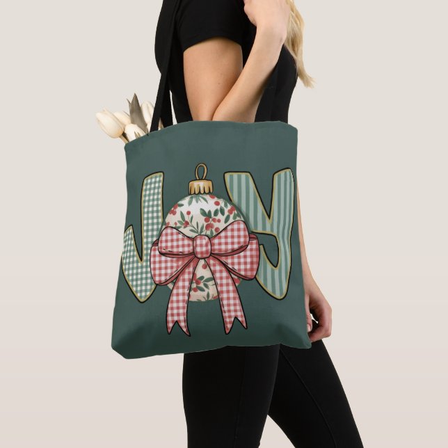 Tote Bag Joy Bow et l'ornement Préppy Noël (De près)