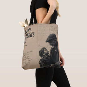 Tote Bag Joyeuse Fête des Pères Lettre Vintage et Portrait