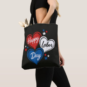 Tote Bag Joyeuse fête du Travail Patriotes Cœurs Rouge Blan