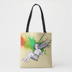 Tote Bag Joyeuse fille sur le swing - Vibrant éclaboussure