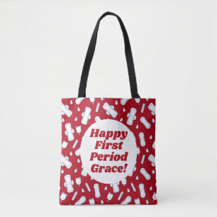 Tote Bag Joyeuse première période de fête noir rouge Tampon
