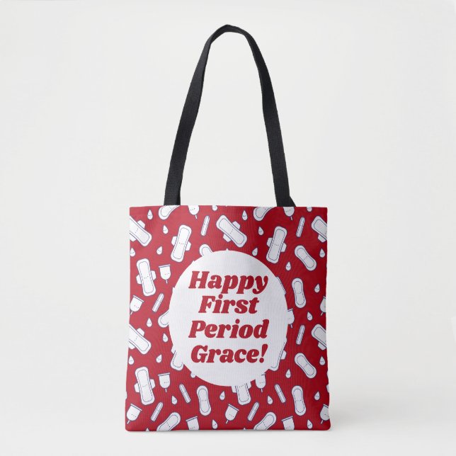 Tote Bag Joyeuse première période de fête noir rouge Tampon (Devant)