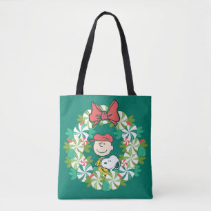 Tote Bag Joyeuses fêtes Wreath de bonbon de menthe poivré