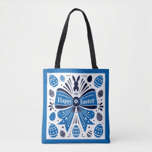 Tote Bag Joyeuses Pâques Lapin et Œufs à l'Arc Bleu Art Pop