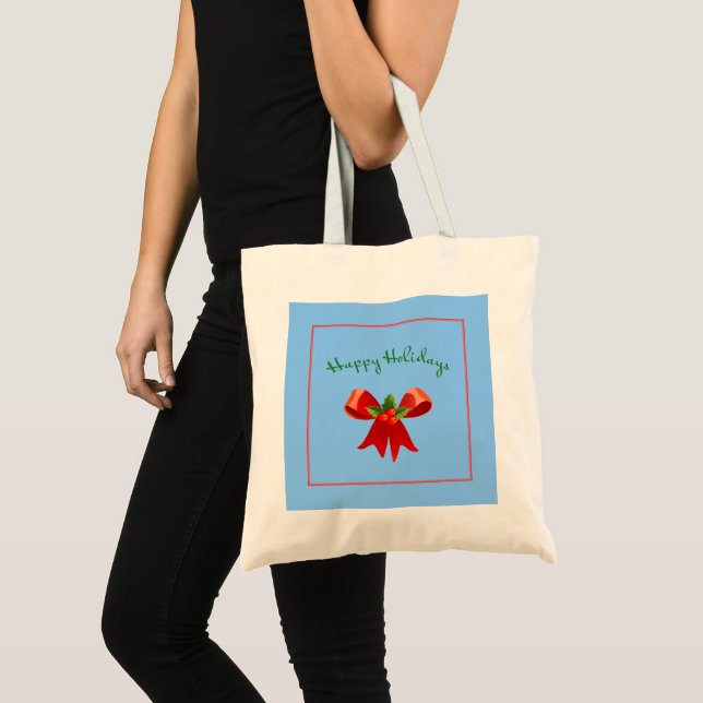 Tote Bag Joyeuses Vacances Bow Rouge Holly Contemporain mod (Devant (produit))