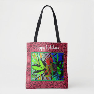 Tote Bag Joyeuses Vacances Graphisme Art Floral Design