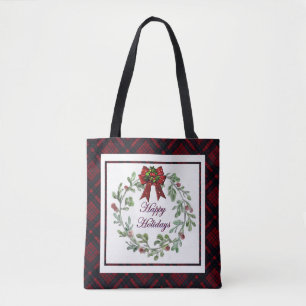 Tote Bag Joyeuses Vacances Rouge Plaid