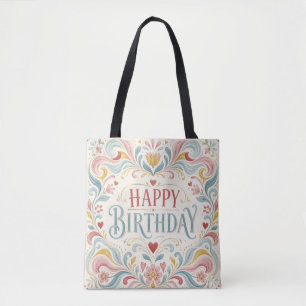 Tote Bag Joyeux Anniversaire Art Populaire Scandinave Tourb