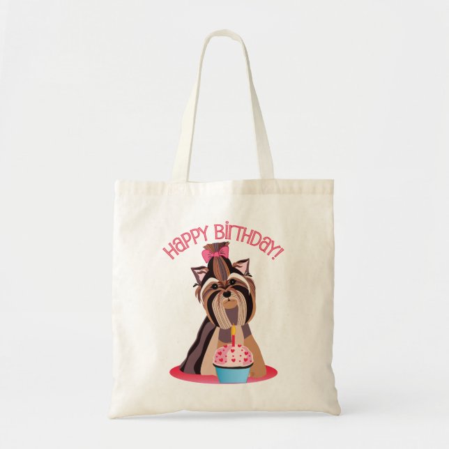Tote Bag Joyeux anniversaire Yorkie (Devant)