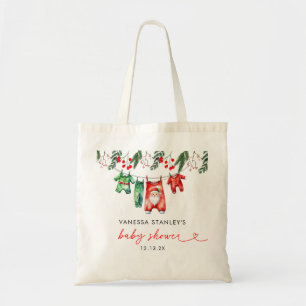Tote Bag Joyeux Baby shower de Noël Floral Père Noël