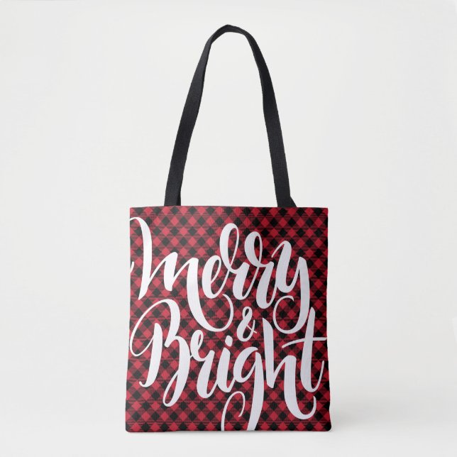 Tote Bag Joyeux Bright Red Buffalo Plaid Tartan Xmas (Devant)