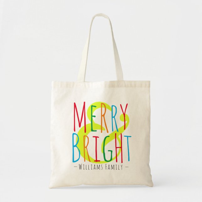Tote Bag Joyeux & Bright Red Green Blue Typographie Nom (Devant)