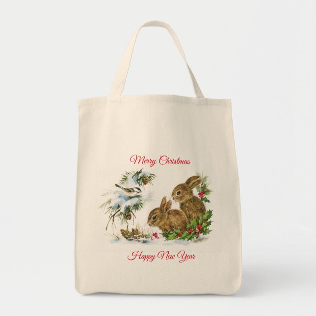 Tote Bag Joyeux Bunnies de Noël (Devant)