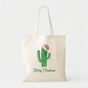 Tote Bag Joyeux cactus de Noël avec chapeau de Père Noël   