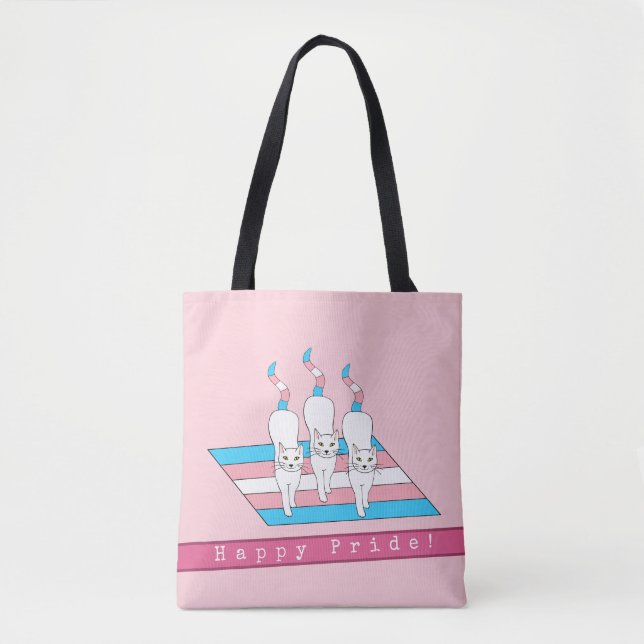 Tote Bag Joyeux chats de fierté avec drapeau transgenre (Devant)