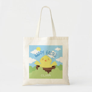 Tote Bag Joyeux Chick de Pâques Nom personnalisé   Vacances